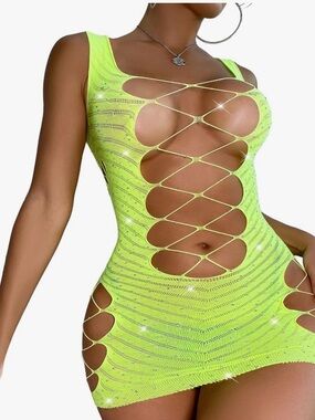 Black Cutout Lace-Up Mini Chemise